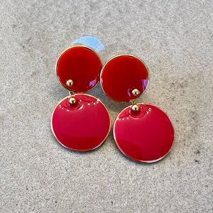 JCREW Enamel‎ Dangle Drop Earrings, Orange/Red & Gold